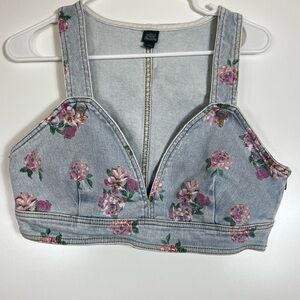 Wild Fable Floral Denim Bralette Crop Top Size Small